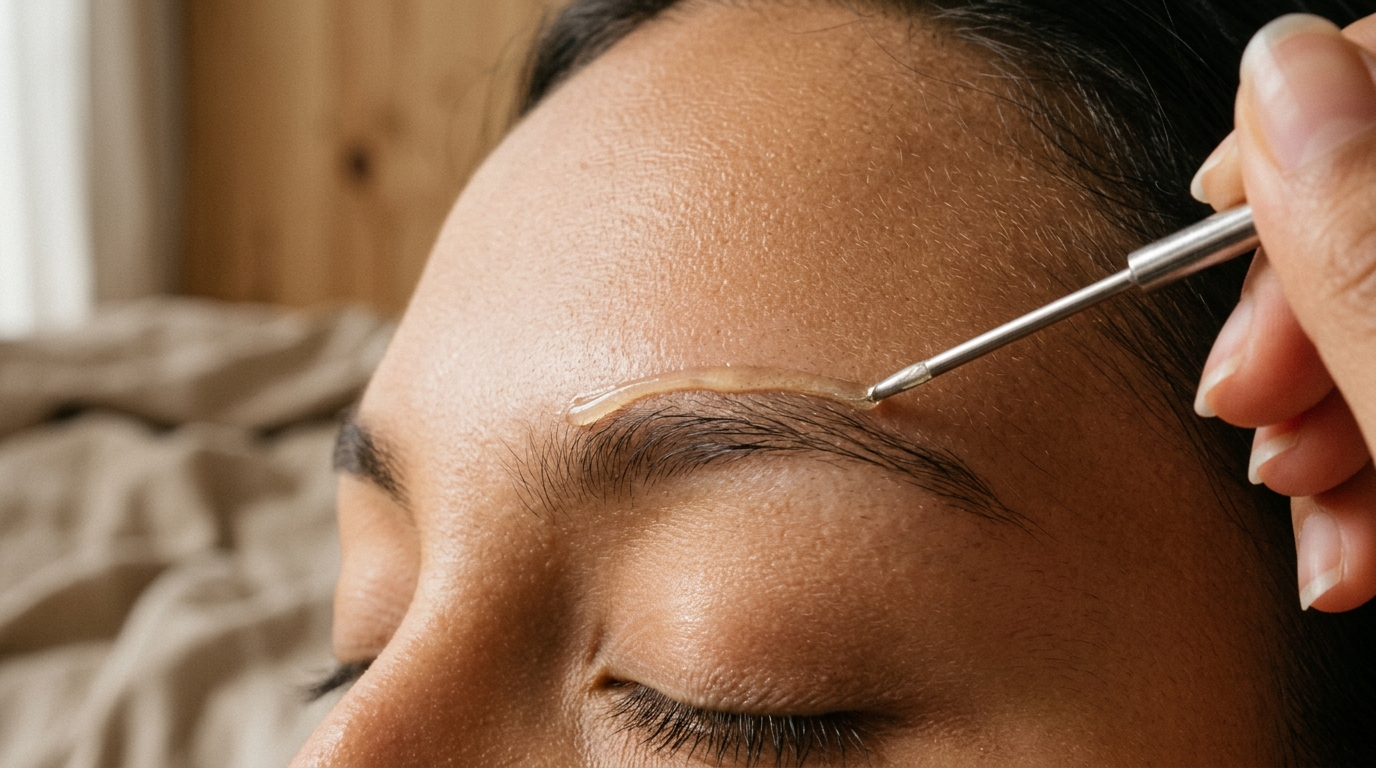 Aplicación precisa de cera para depilación de cejas con aplicador fino