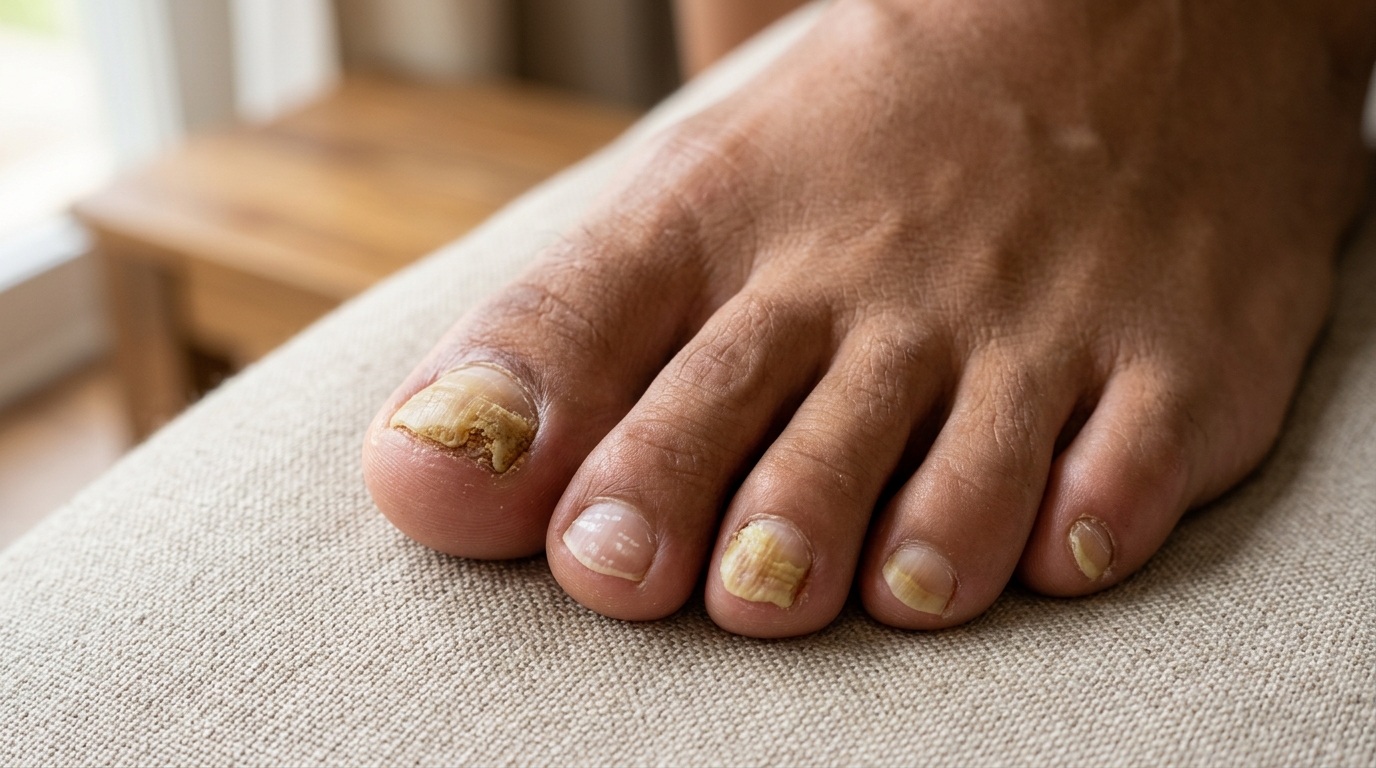 Comparativa visual de distintos tipos de onicomicosis en uñas del pie