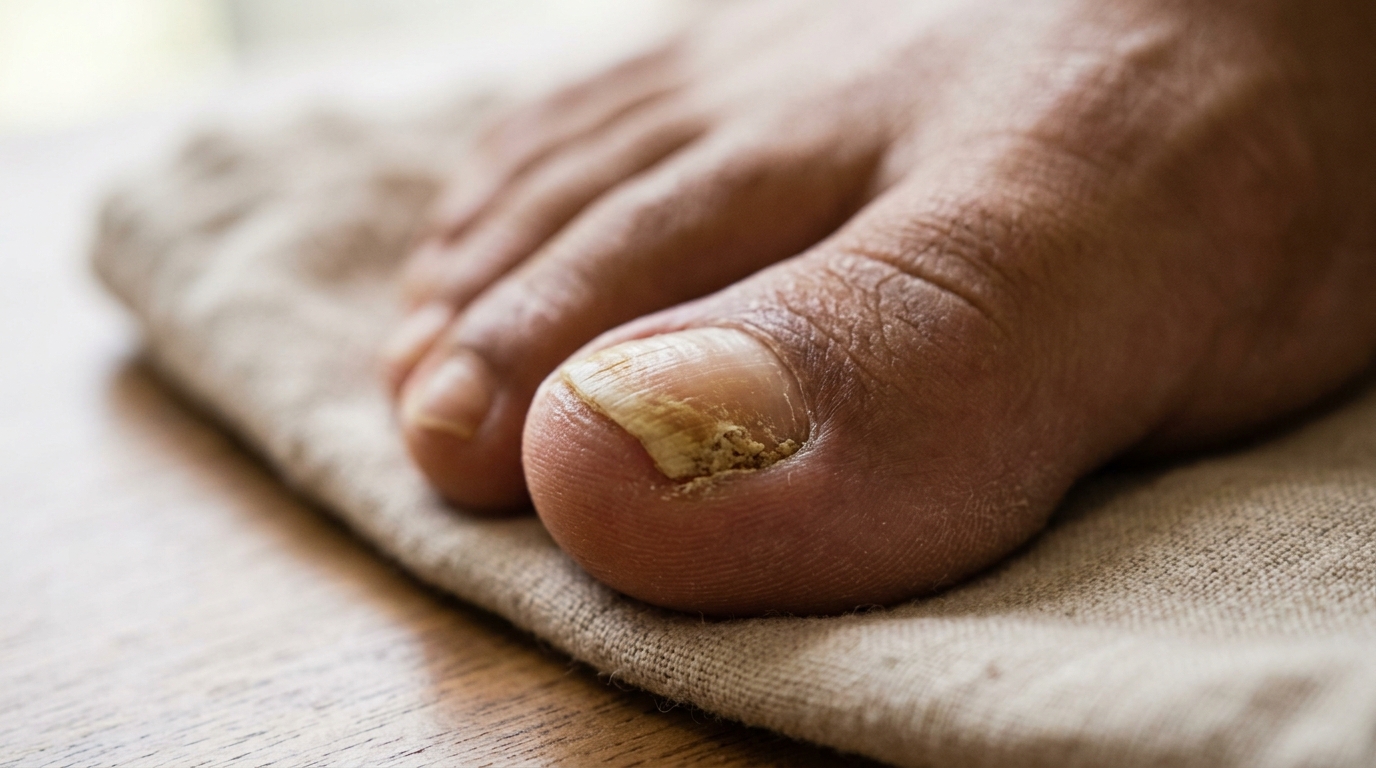 Uña del dedo gordo con onicomicosis distal lateral subungueal