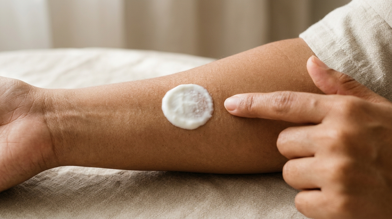 Prueba de sensibilidad de mascarilla de yogurt en una pequeña zona del antebrazo antes del uso completo