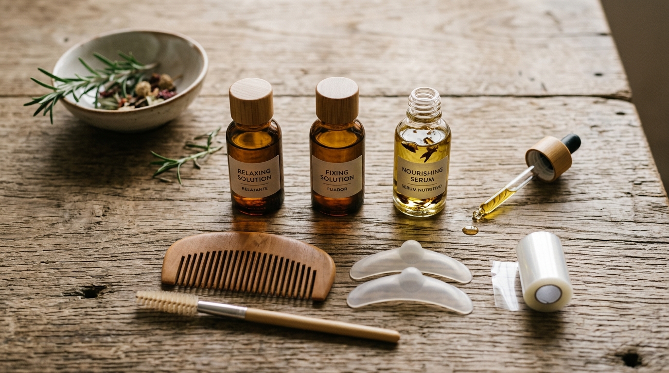 Kit de laminado de cejas: soluciones relajante, fijadora y nutritiva en botellas