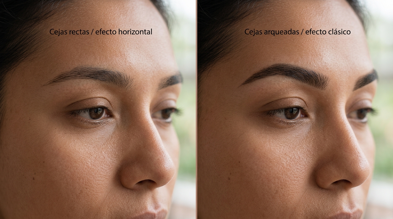 Comparación: ceja arqueada vs recta en diferentes formas de rostro